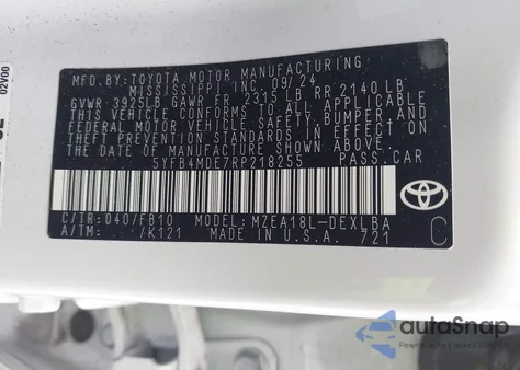 2024 Toyota Corolla Le from USA, damaged, VIN 5YFB4MDE7RP218255